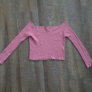 Divided pink long sleeve crop top